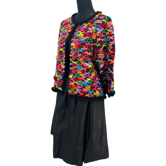 Michael Simon Women's Sweater Multi-Color Fishnet Woven Ribbons Cardigan Large - Picture 5 of 9